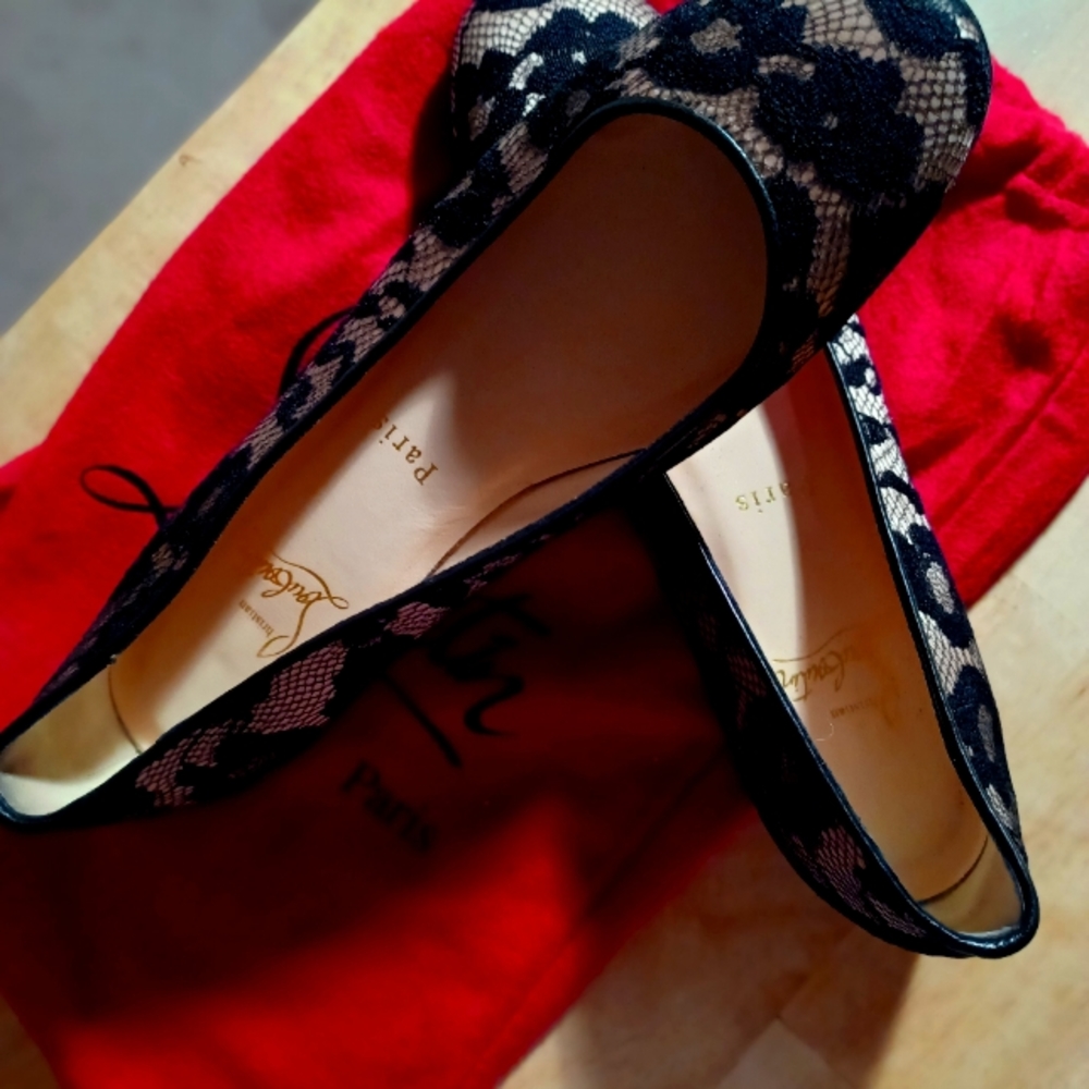 Christian Louboutin Black Lace Ballet Flats
